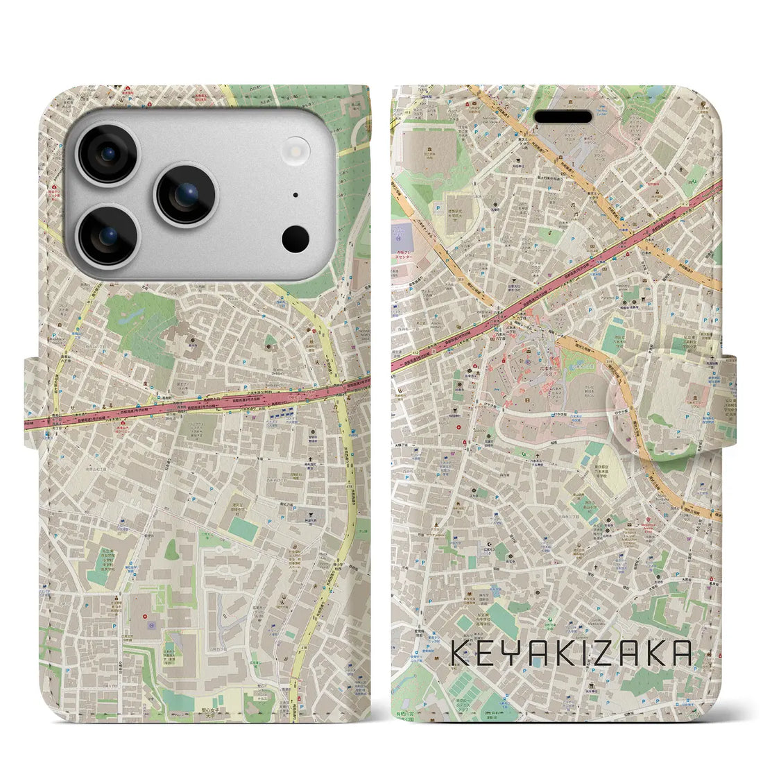 【けやき坂(東京都)】地図柄iPhoneケース(手帳タイプ)ナチュラル・iPhone 17 Pro Max 用