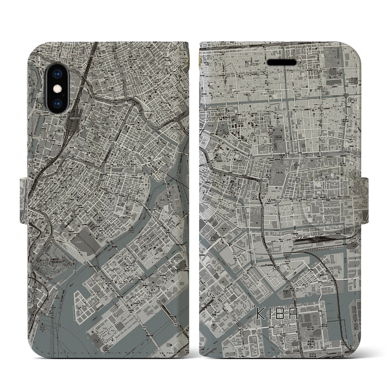 【木場(東京都)】地図柄iPhoneケース(手帳タイプ)モノトーン・iPhone XS / X 用