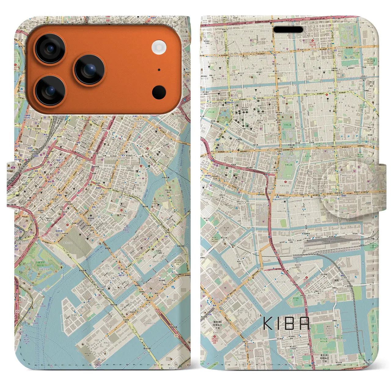 【木場(東京都)】地図柄iPhoneケース(手帳タイプ)ナチュラル・iPhone 17 Pro Max 用