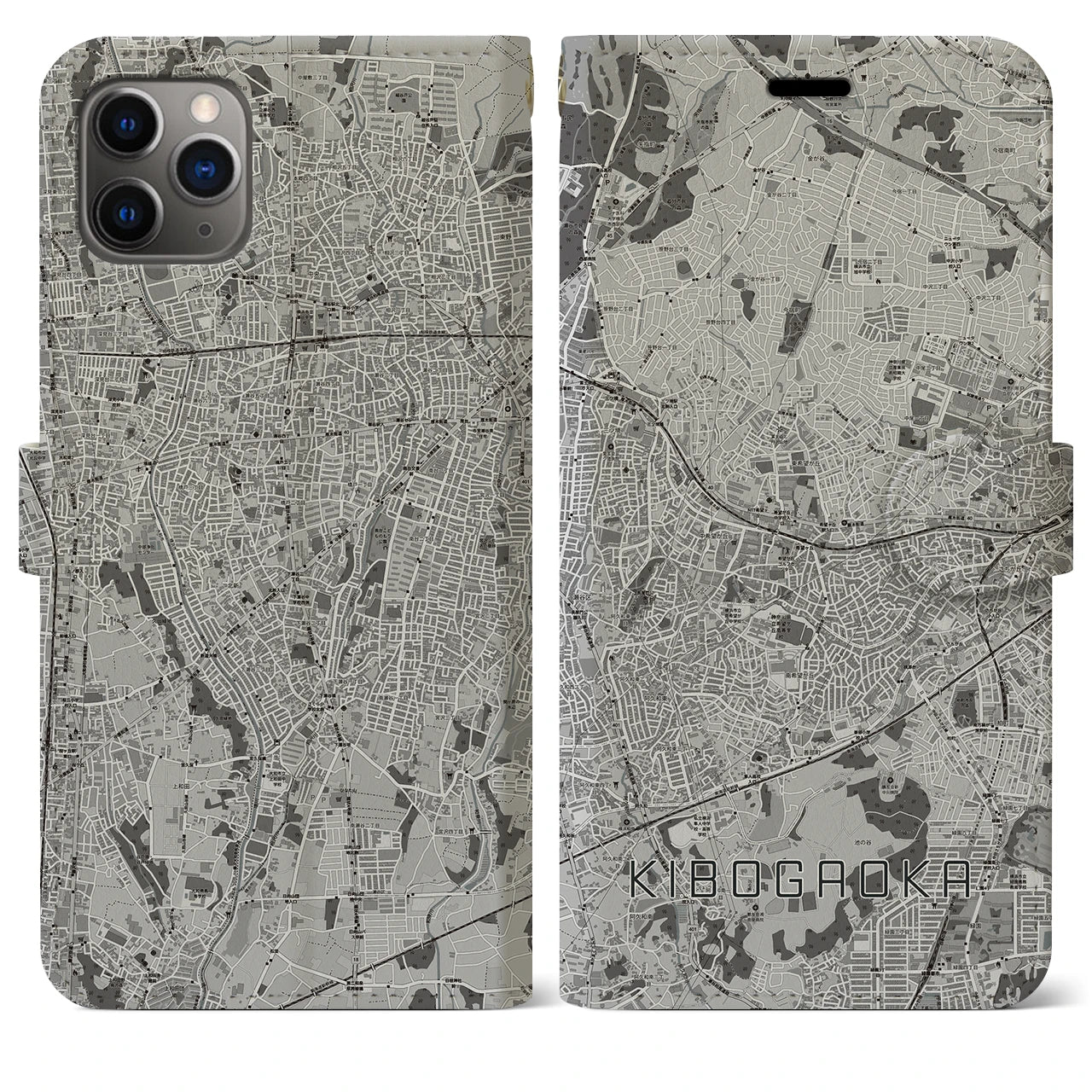 【希望ヶ丘(神奈川県)】地図柄iPhoneケース(手帳タイプ)モノトーン・iPhone 11 Pro Max 用