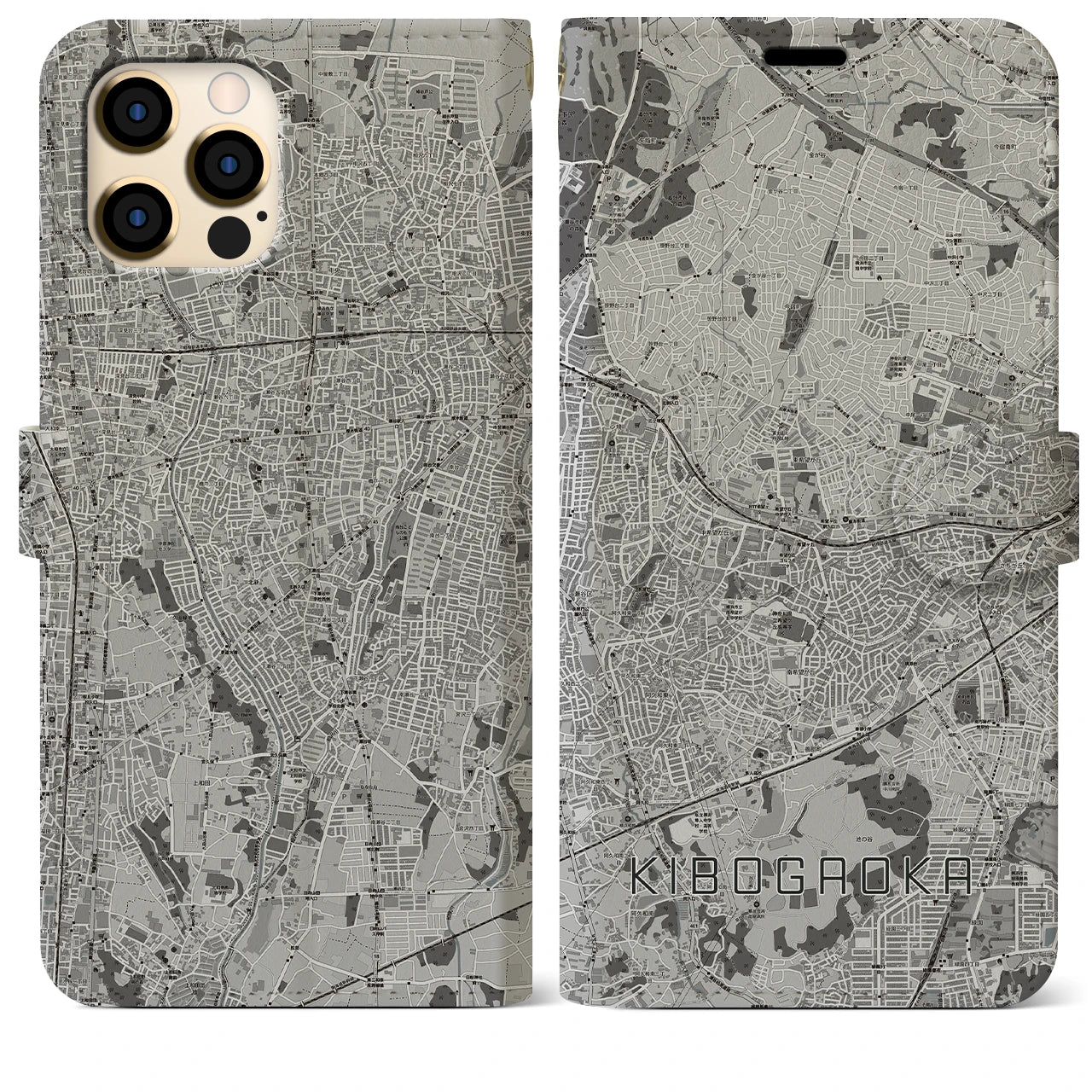 【希望ヶ丘(神奈川県)】地図柄iPhoneケース(手帳タイプ)モノトーン・iPhone 12 Pro Max 用