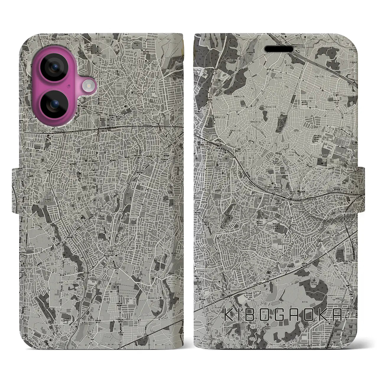 【希望ヶ丘(神奈川県)】地図柄iPhoneケース(手帳タイプ)モノトーン・iPhone 16 Pro 用