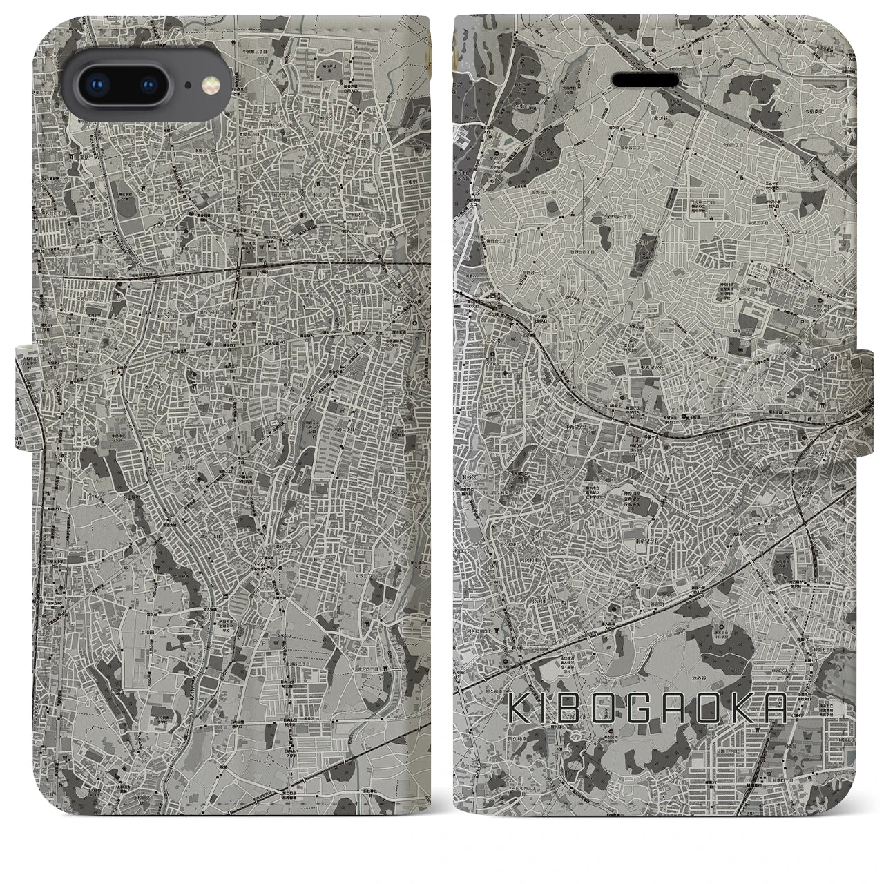 【希望ヶ丘(神奈川県)】地図柄iPhoneケース(手帳タイプ)モノトーン・iPhone 8Plus /7Plus / 6sPlus / 6Plus 用