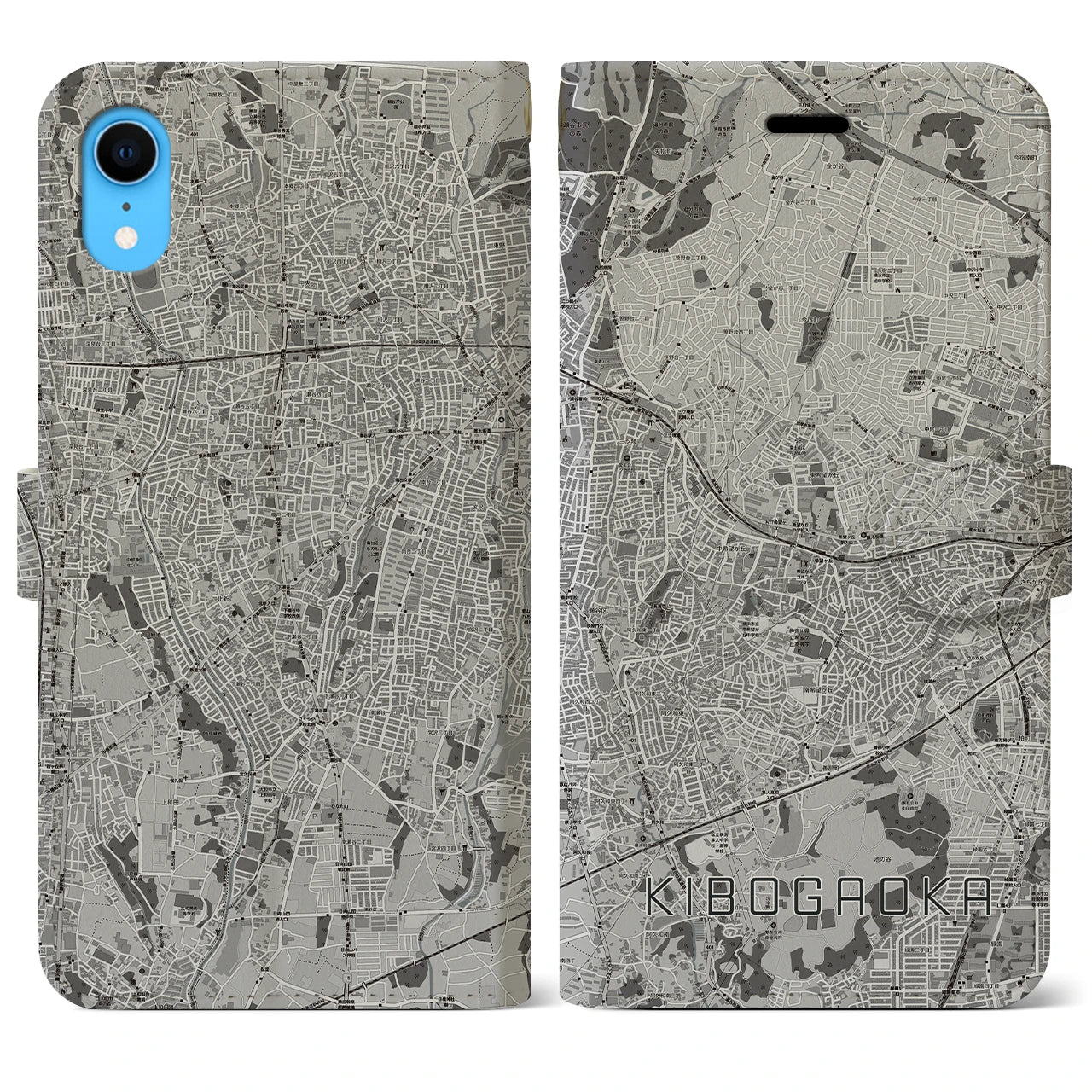 【希望ヶ丘(神奈川県)】地図柄iPhoneケース(手帳タイプ)モノトーン・iPhone XR 用