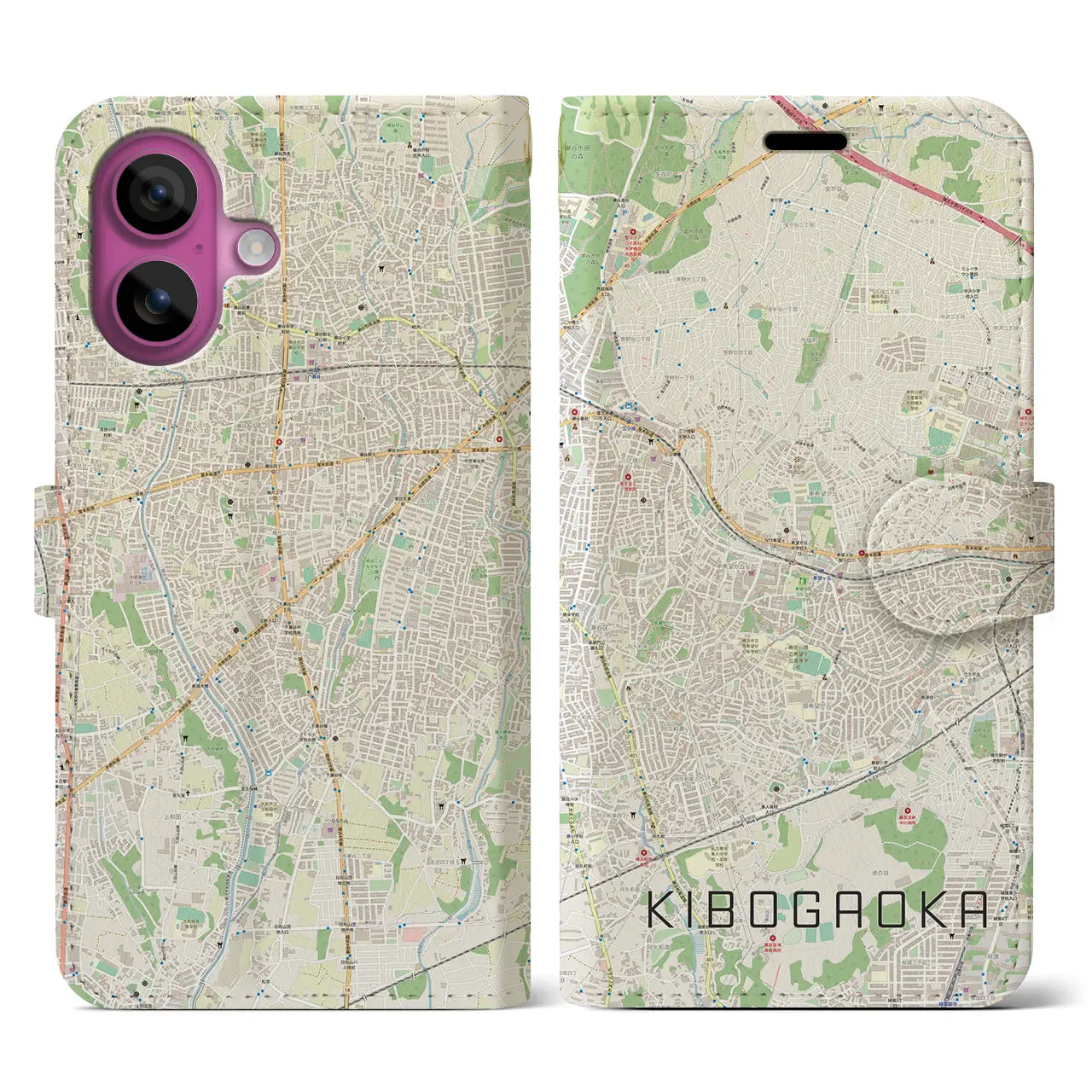 【希望ヶ丘(神奈川県)】地図柄iPhoneケース(手帳タイプ)ナチュラル・iPhone 16 Pro 用