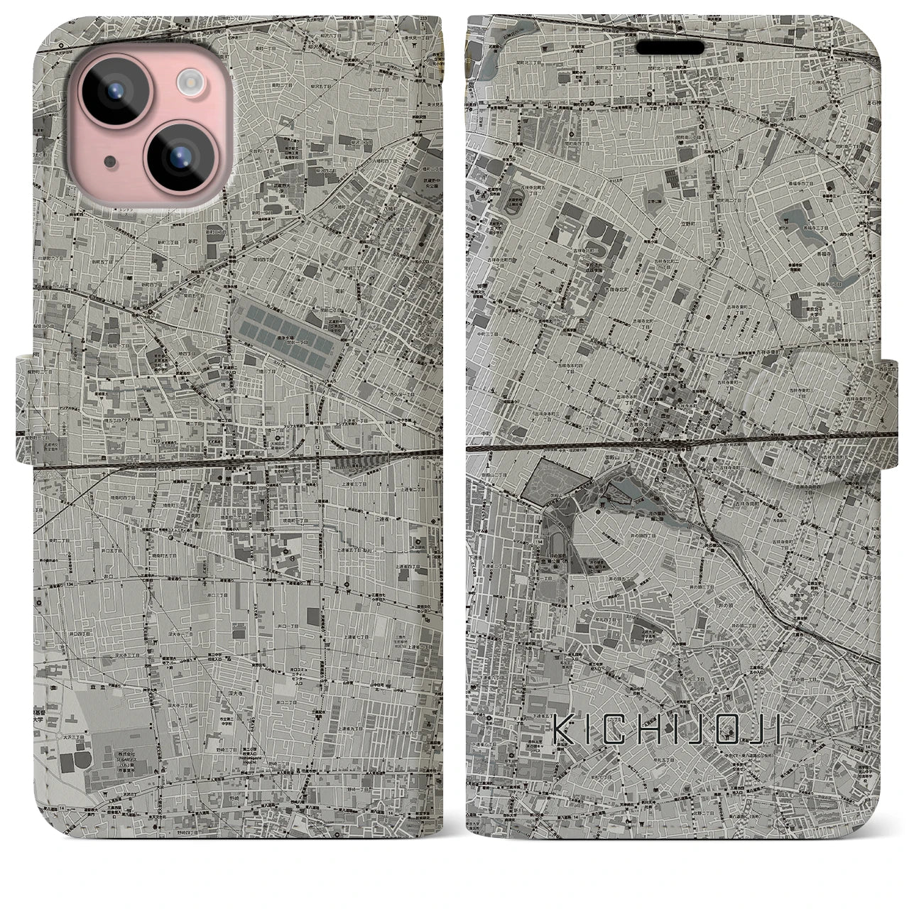 【吉祥寺2(東京都)】地図柄iPhoneケース(手帳タイプ)