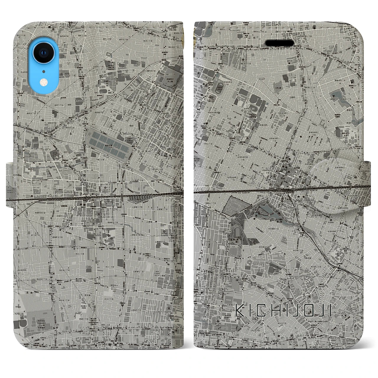 【吉祥寺2(東京都)】地図柄iPhoneケース(手帳タイプ)モノトーン・iPhone XR 用