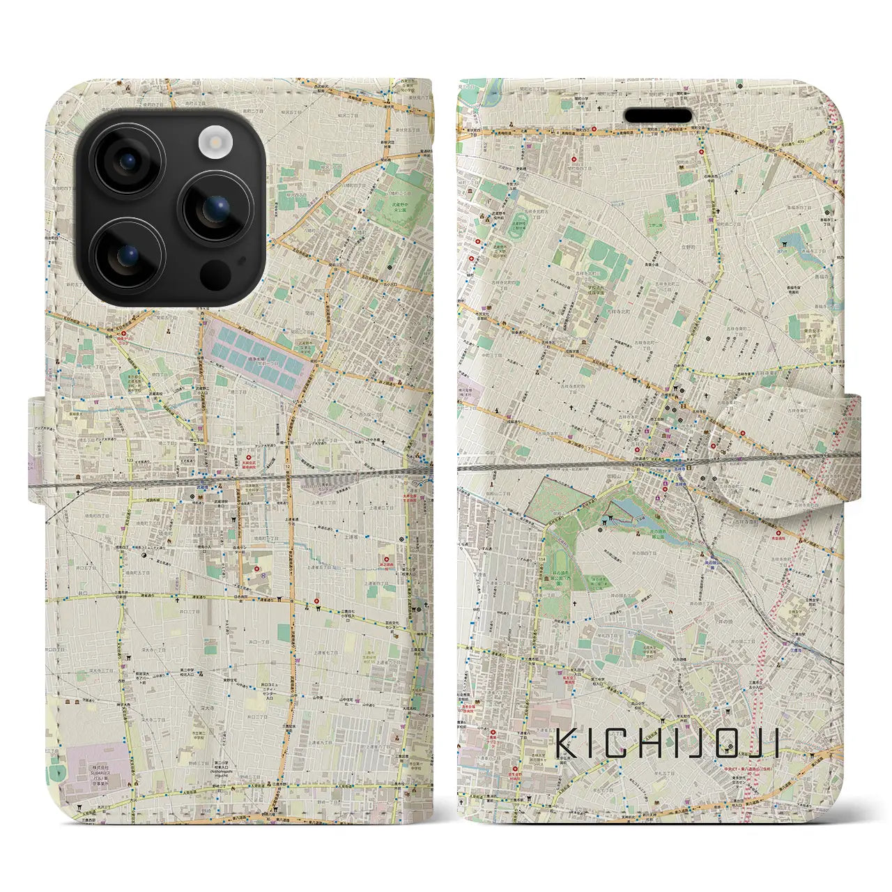 【吉祥寺2(東京都)】地図柄iPhoneケース(手帳タイプ)ナチュラル・iPhone 16 用