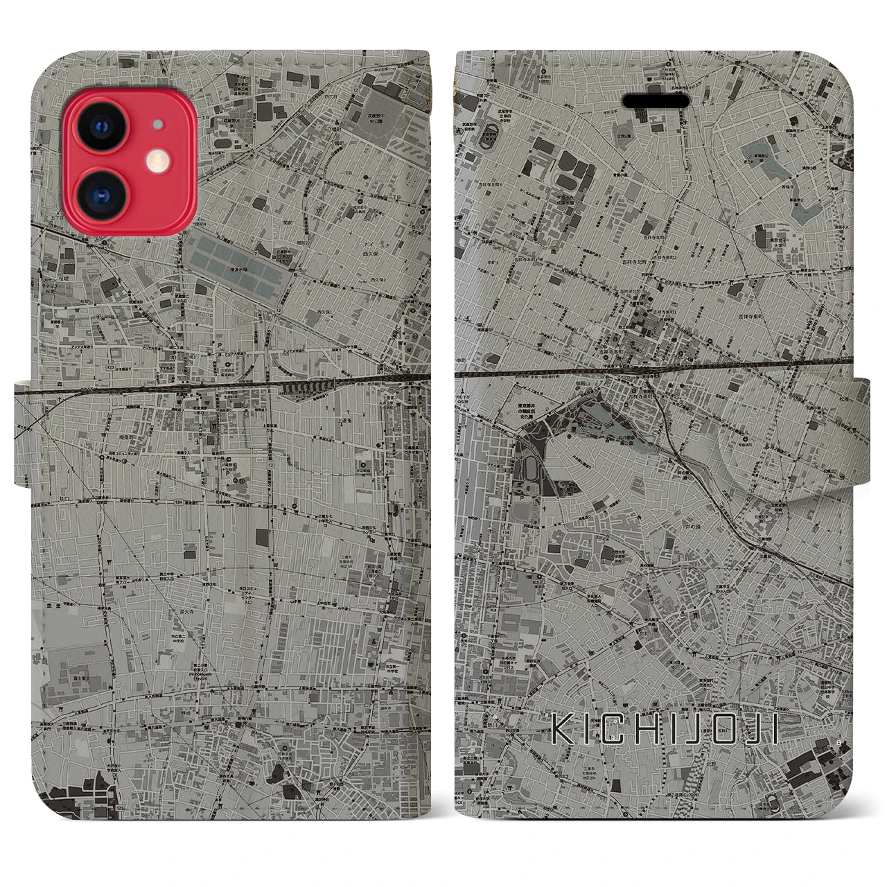 【吉祥寺(東京都)】地図柄iPhoneケース(手帳タイプ)モノトーン・iPhone 11 用