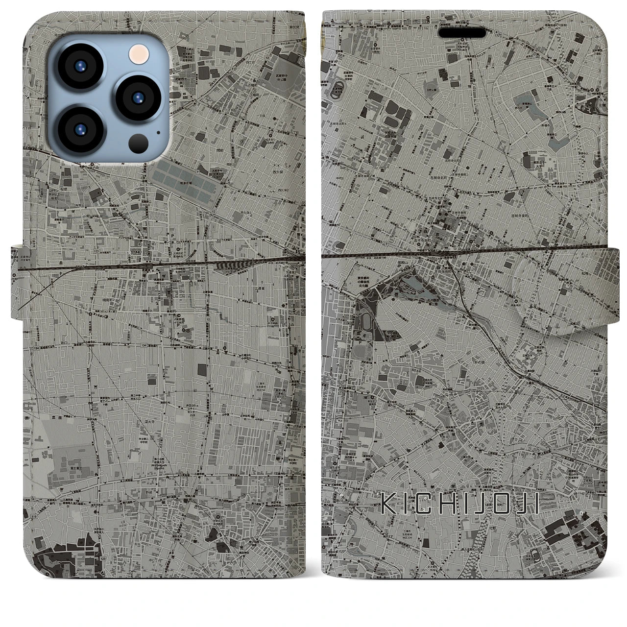 【吉祥寺(東京都)】地図柄iPhoneケース(手帳タイプ)モノトーン・iPhone 13 Pro Max 用