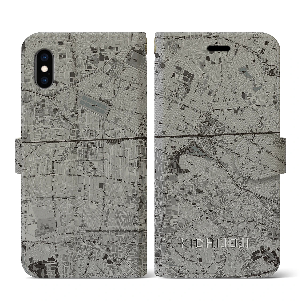 【吉祥寺(東京都)】地図柄iPhoneケース(手帳タイプ)モノトーン・iPhone XS / X 用