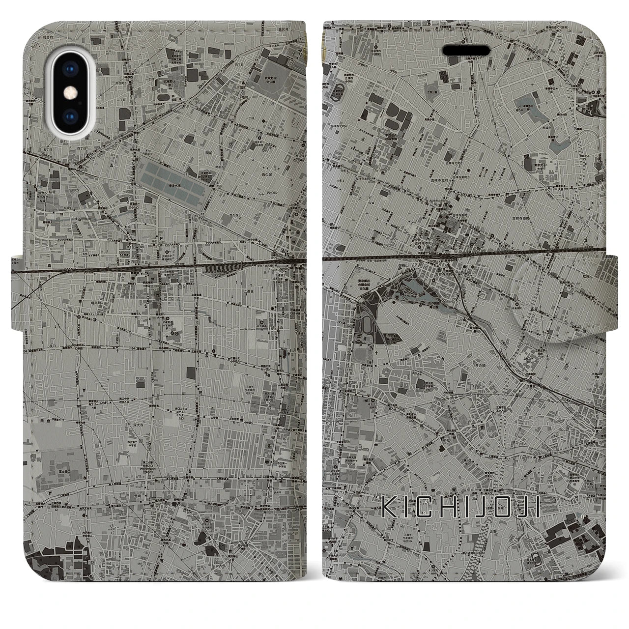 【吉祥寺(東京都)】地図柄iPhoneケース(手帳タイプ)モノトーン・iPhone XS Max 用