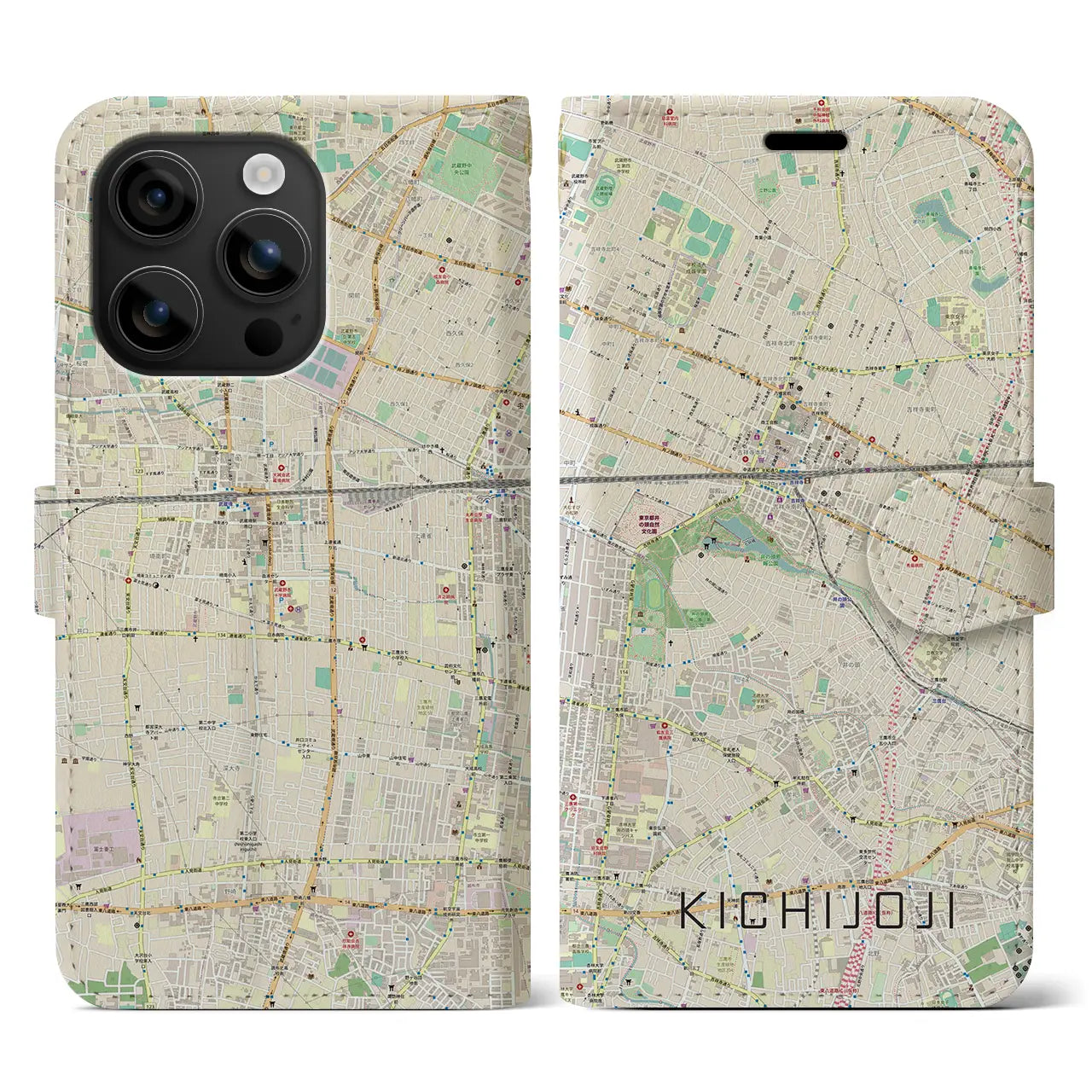 【吉祥寺(東京都)】地図柄iPhoneケース(手帳タイプ)ナチュラル・iPhone 16 用