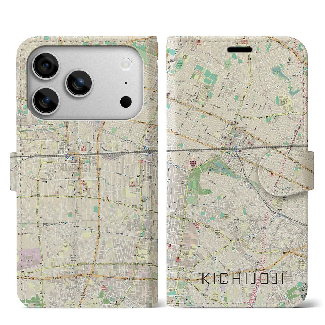 【吉祥寺(東京都)】地図柄iPhoneケース(手帳タイプ)モノトーン・iPhone 17 Pro Max 用