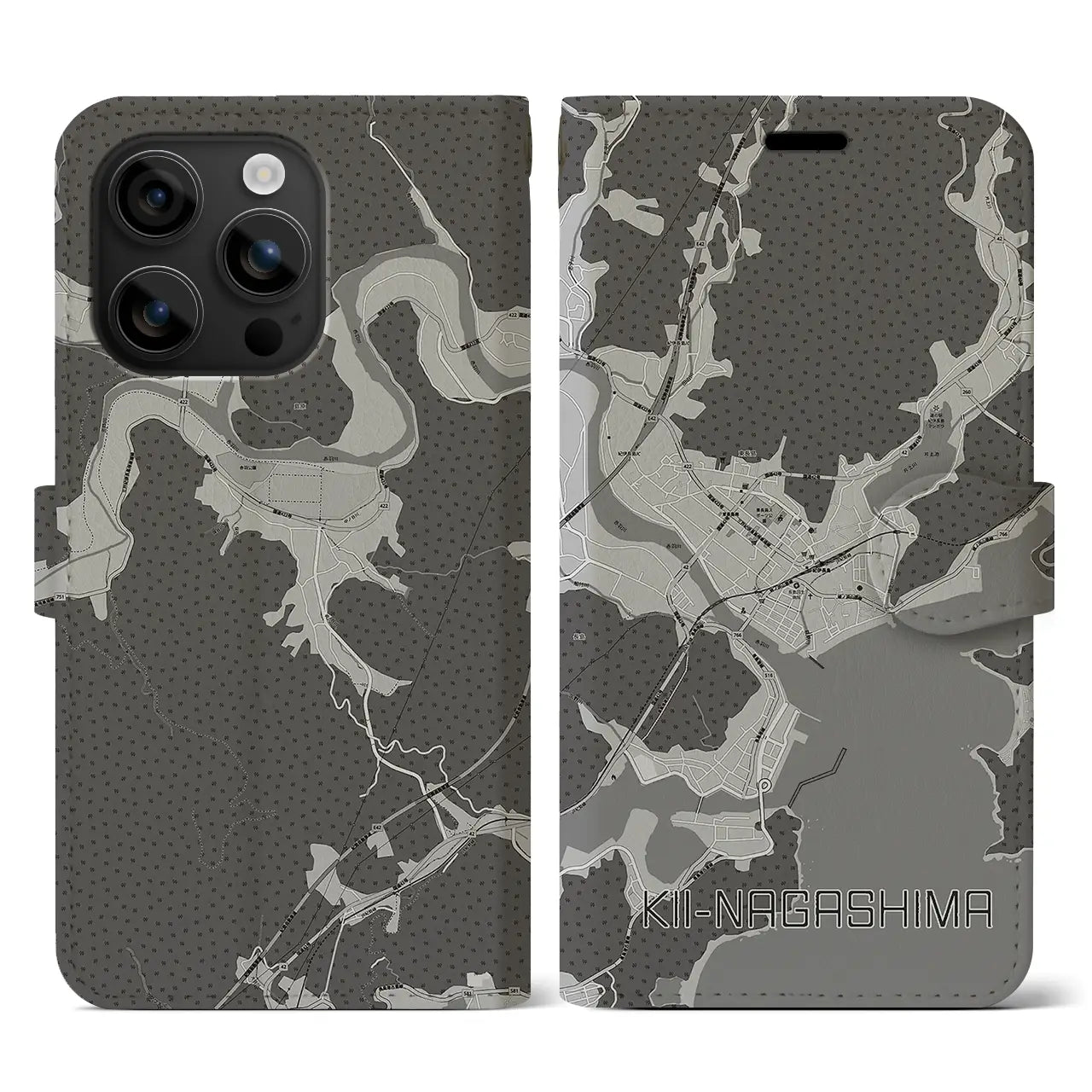 【紀伊長島(三重県)】地図柄iPhoneケース(手帳タイプ)モノトーン・iPhone 16 用