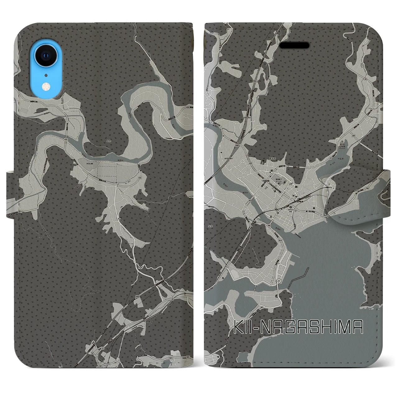 【紀伊長島(三重県)】地図柄iPhoneケース(手帳タイプ)モノトーン・iPhone XR 用