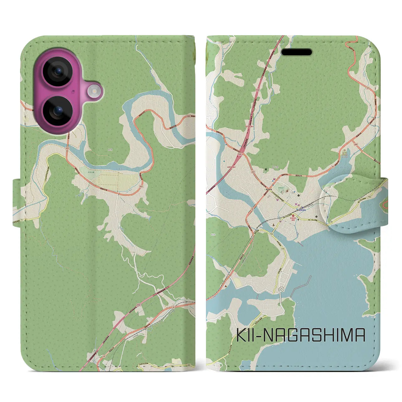 【紀伊長島(三重県)】地図柄iPhoneケース(手帳タイプ)ナチュラル・iPhone 16 Pro 用