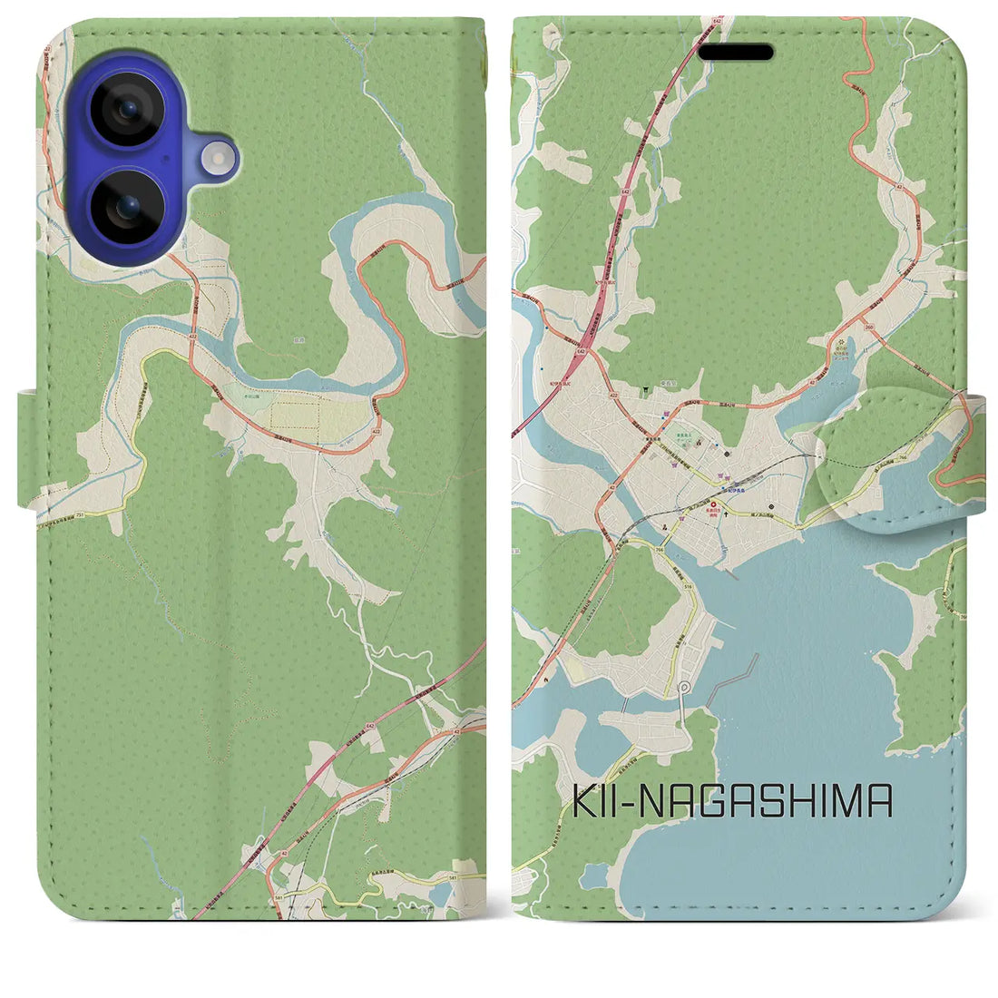 【紀伊長島(三重県)】地図柄iPhoneケース(手帳タイプ)ナチュラル・iPhone 16 Pro Max 用