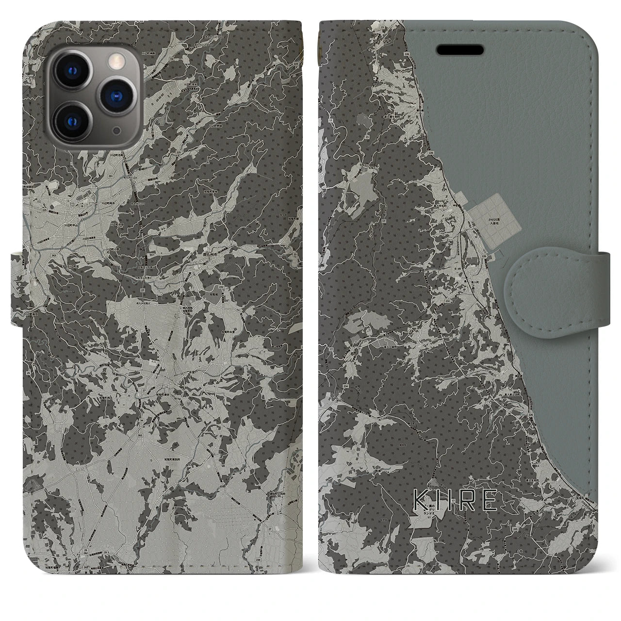 【喜入(鹿児島県)】地図柄iPhoneケース(手帳タイプ)モノトーン・iPhone 11 Pro Max 用