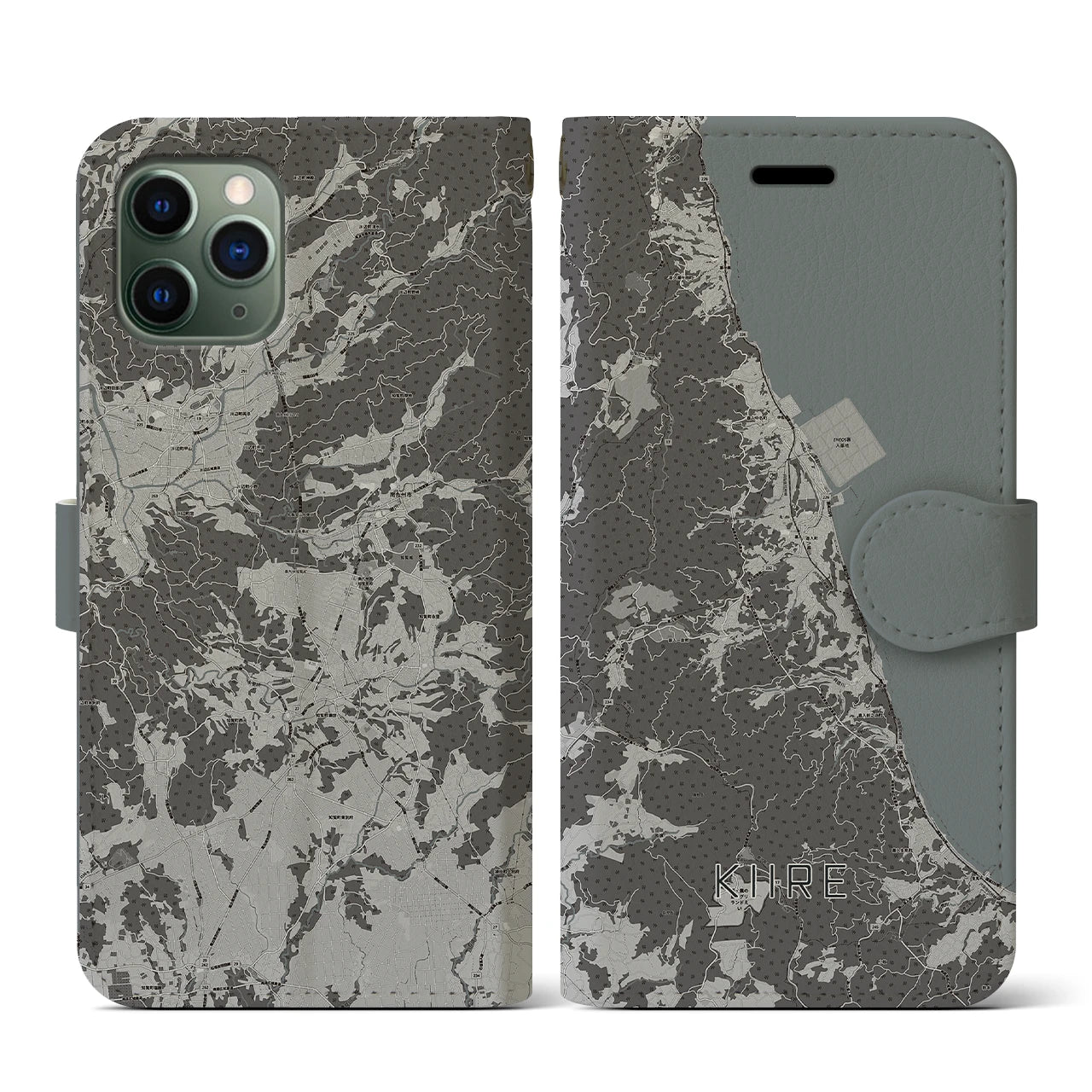 【喜入(鹿児島県)】地図柄iPhoneケース(手帳タイプ)モノトーン・iPhone 11 Pro 用