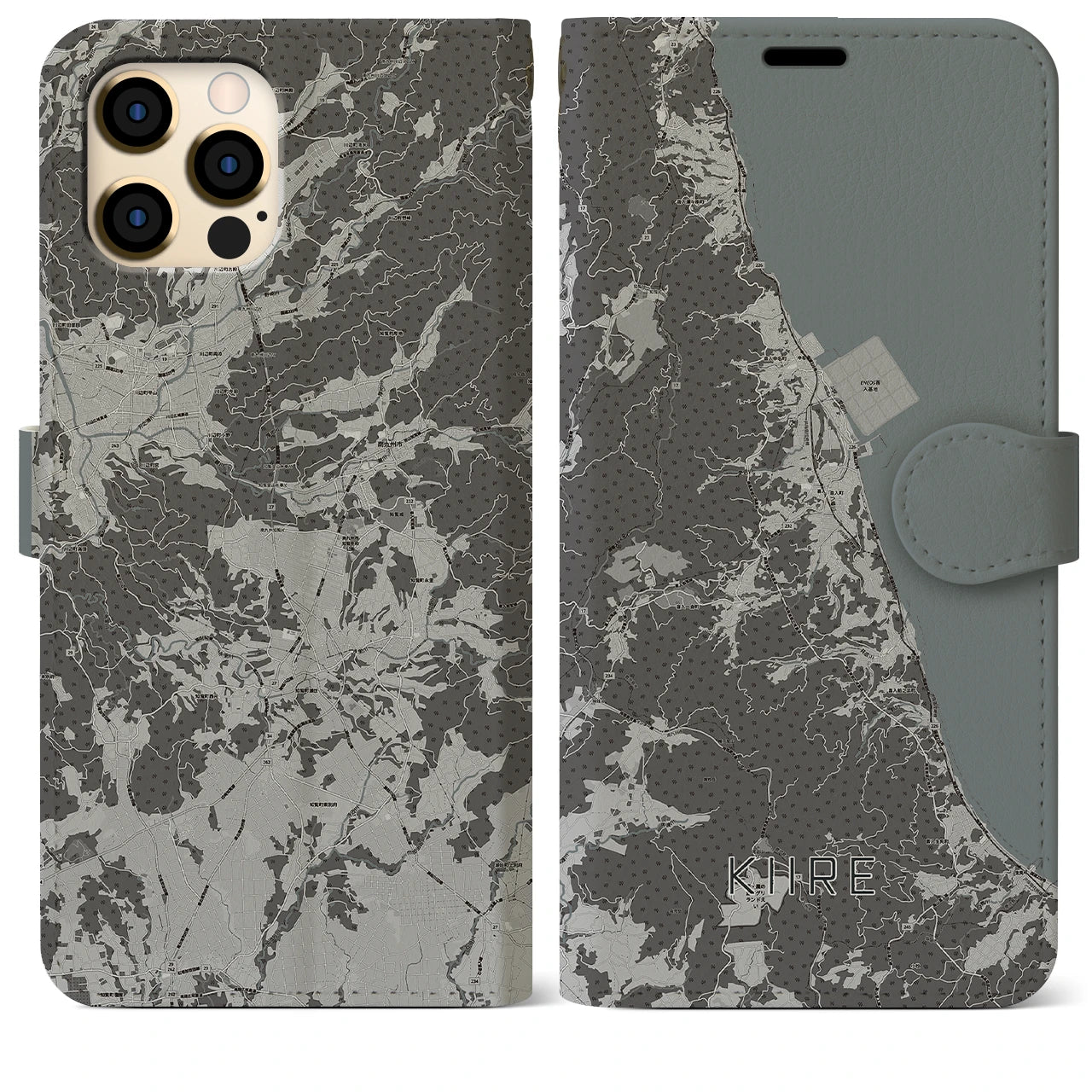 【喜入(鹿児島県)】地図柄iPhoneケース(手帳タイプ)モノトーン・iPhone 12 Pro Max 用