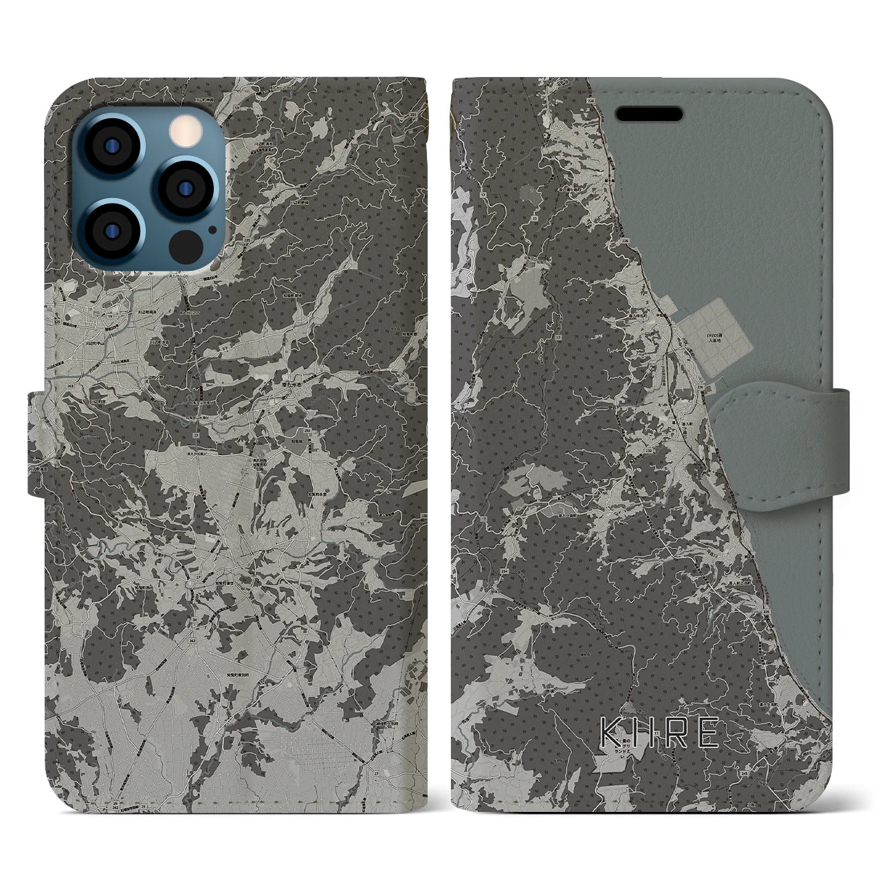 【喜入(鹿児島県)】地図柄iPhoneケース(手帳タイプ)モノトーン・iPhone 12 / 12 Pro 用