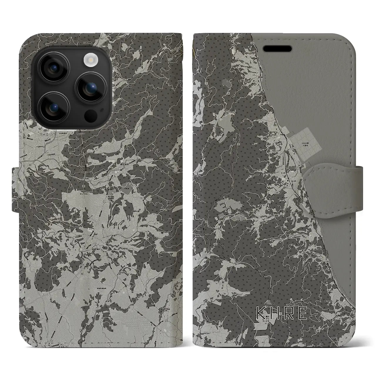 【喜入(鹿児島県)】地図柄iPhoneケース(手帳タイプ)モノトーン・iPhone 16 用