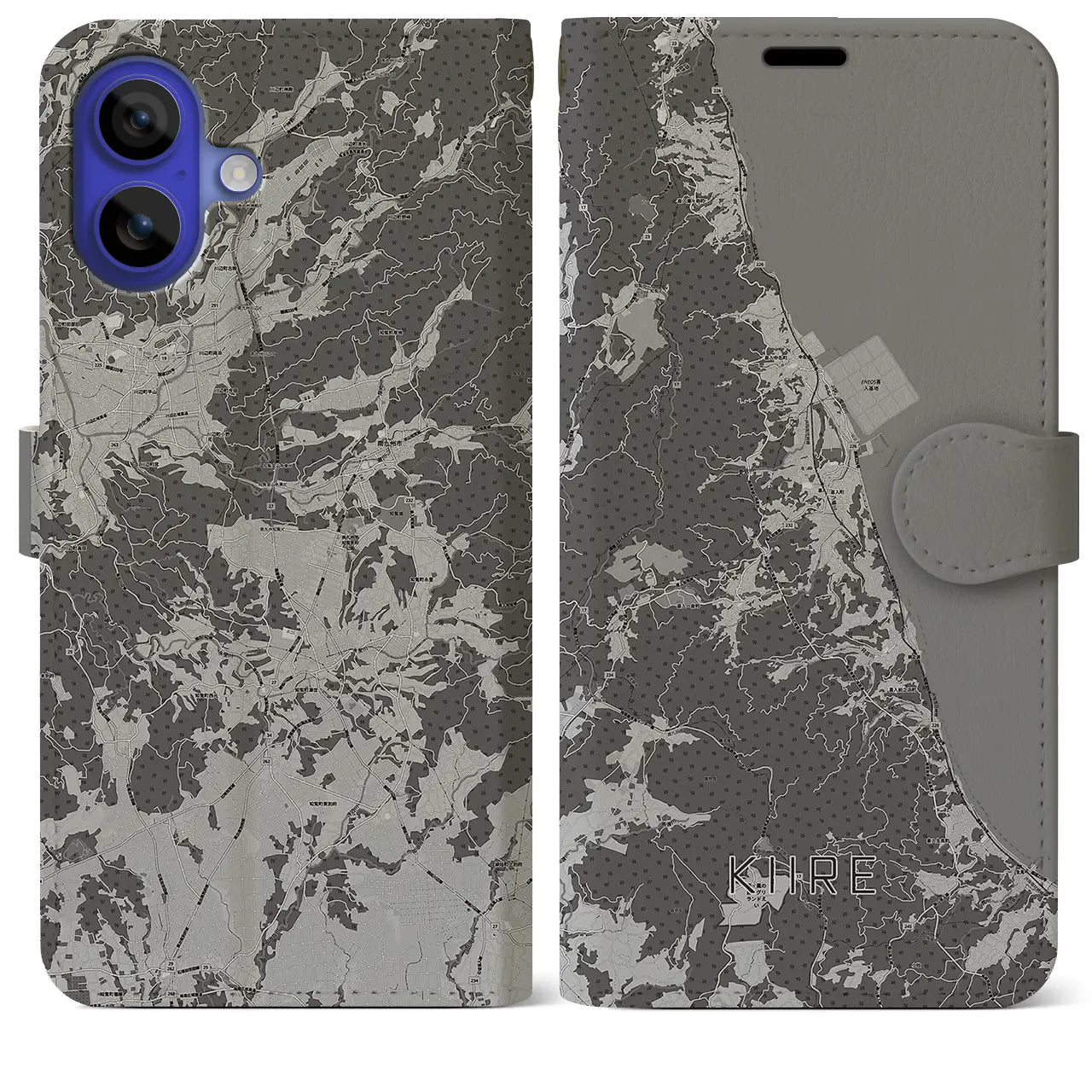 【喜入(鹿児島県)】地図柄iPhoneケース(手帳タイプ)モノトーン・iPhone 16 Pro Max 用