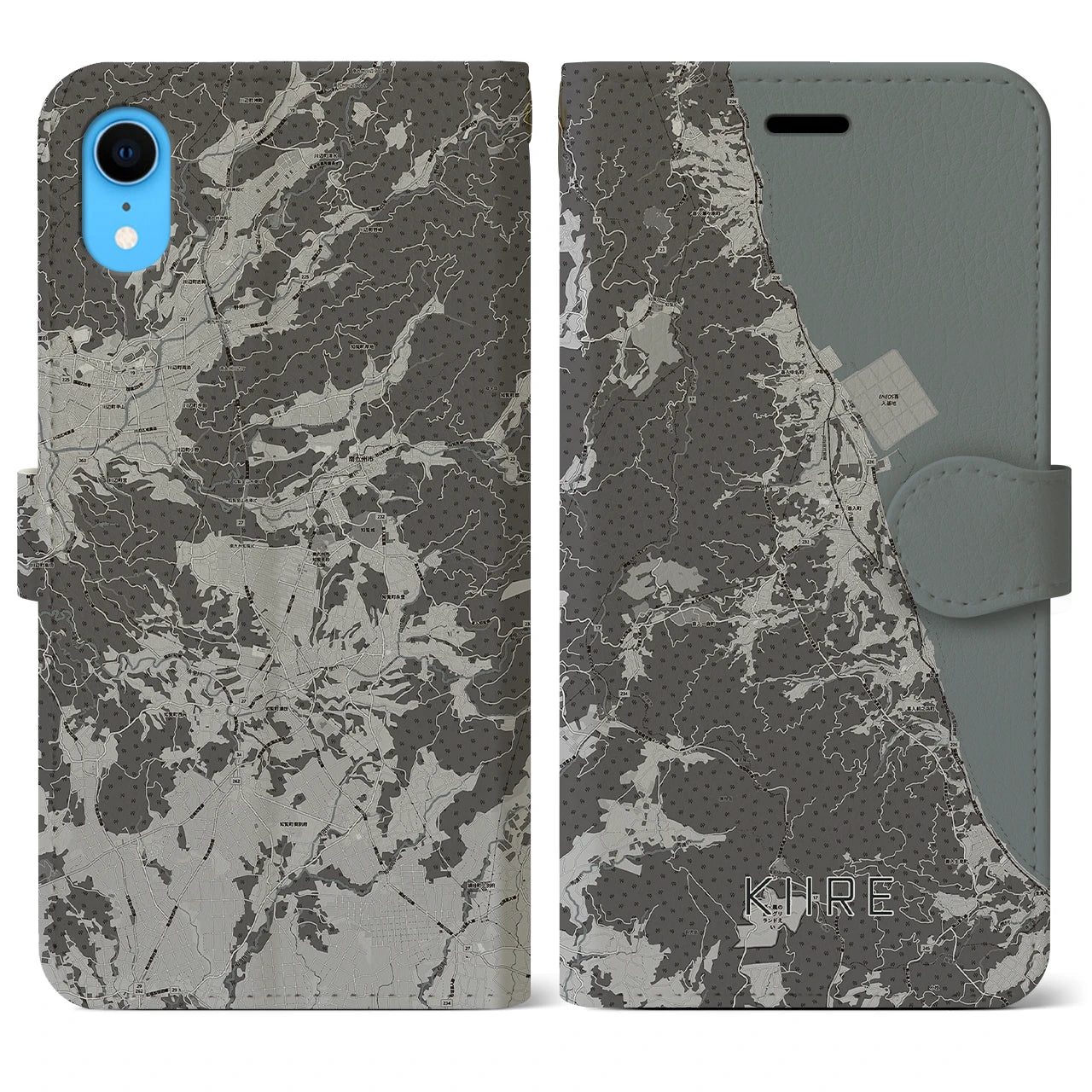 【喜入(鹿児島県)】地図柄iPhoneケース(手帳タイプ)モノトーン・iPhone XR 用