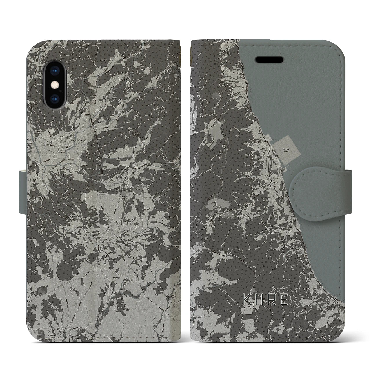 【喜入(鹿児島県)】地図柄iPhoneケース(手帳タイプ)モノトーン・iPhone XS / X 用