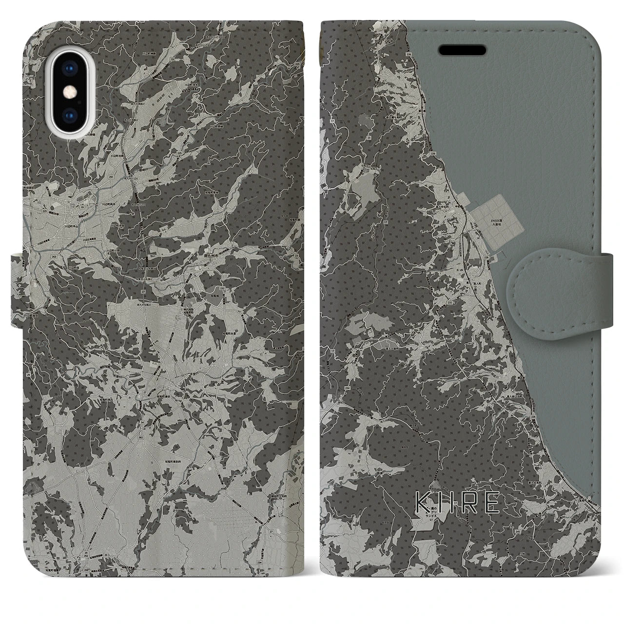 【喜入(鹿児島県)】地図柄iPhoneケース(手帳タイプ)モノトーン・iPhone XS Max 用