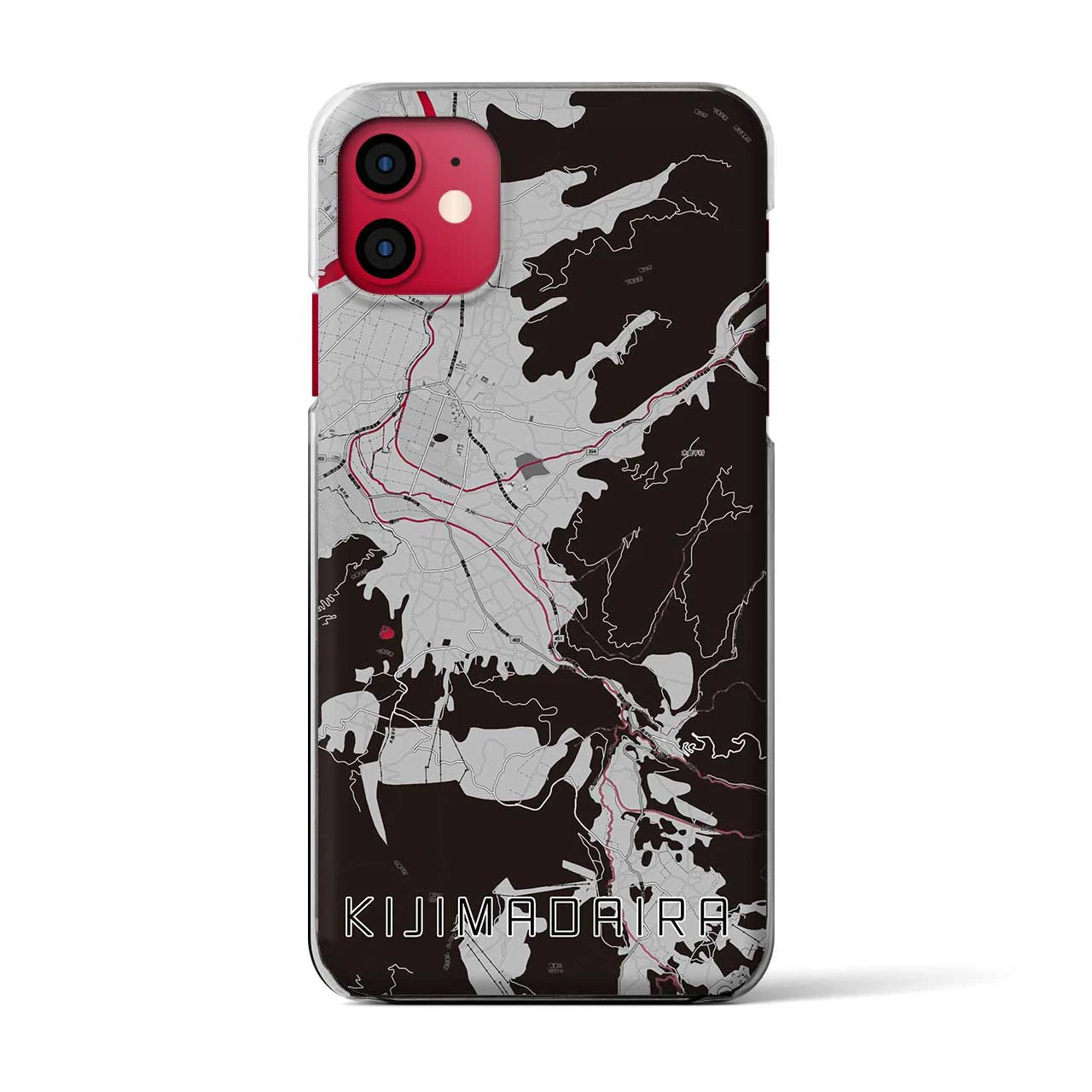 【木島平(長野県)】地図柄iPhoneケース(クリアタイプ)モノトーン・iPhone 11 用