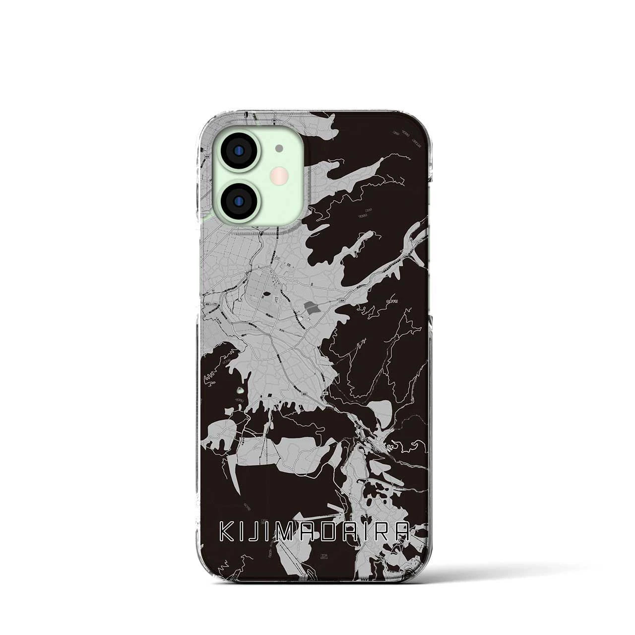 【木島平(長野県)】地図柄iPhoneケース(クリアタイプ)モノトーン・iPhone 12 mini 用
