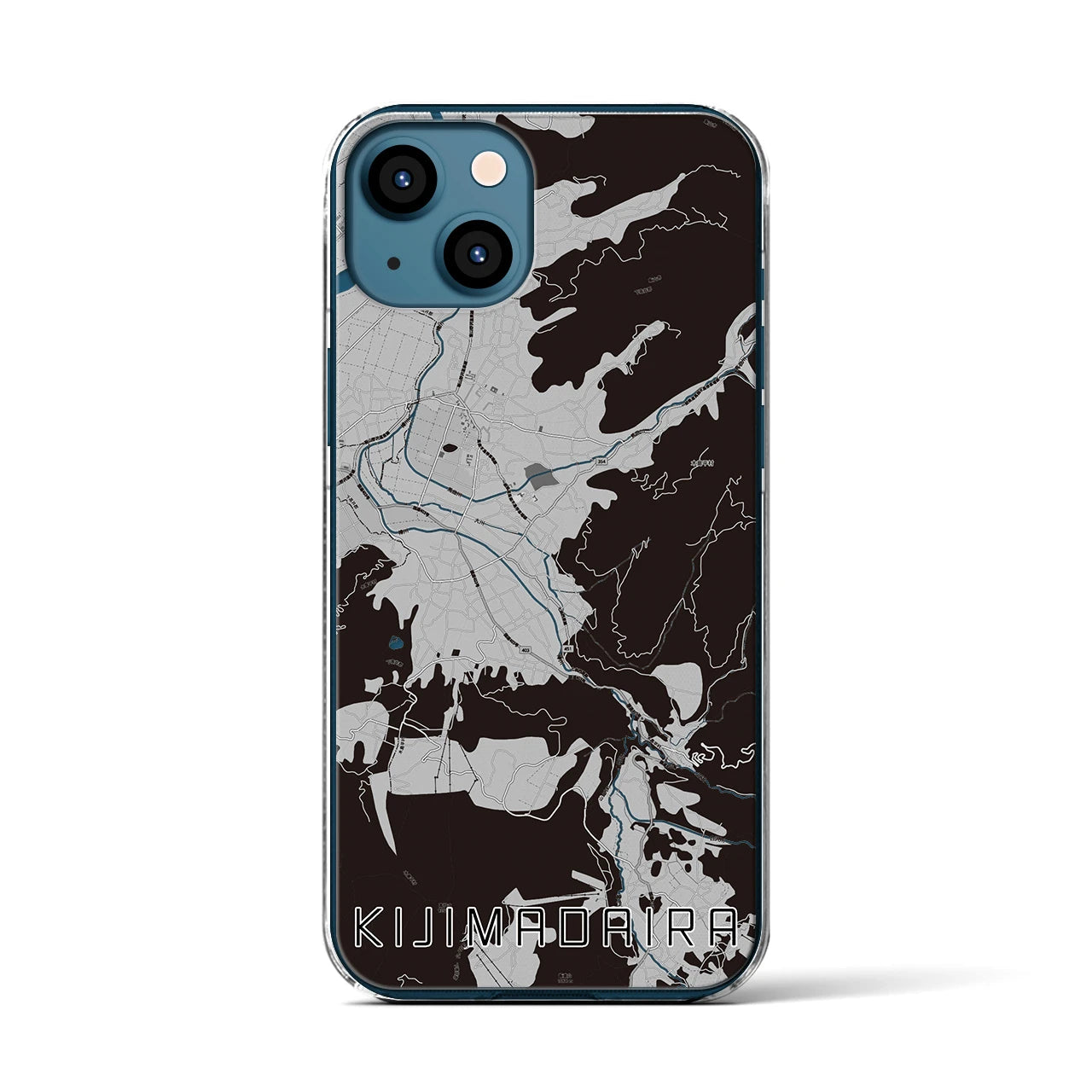 【木島平(長野県)】地図柄iPhoneケース(クリアタイプ)モノトーン・iPhone 13 用