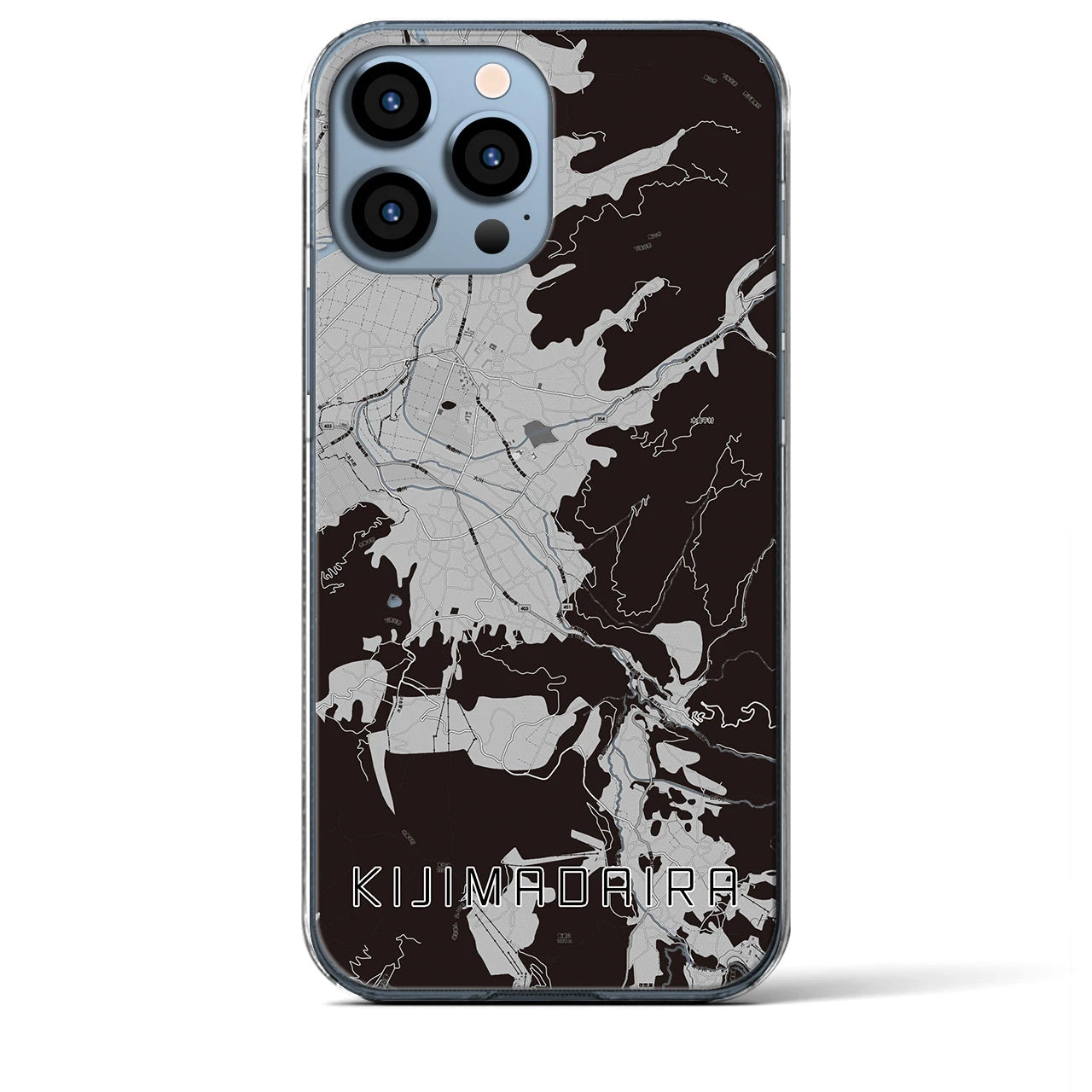 【木島平(長野県)】地図柄iPhoneケース(クリアタイプ)モノトーン・iPhone 13 Pro Max 用