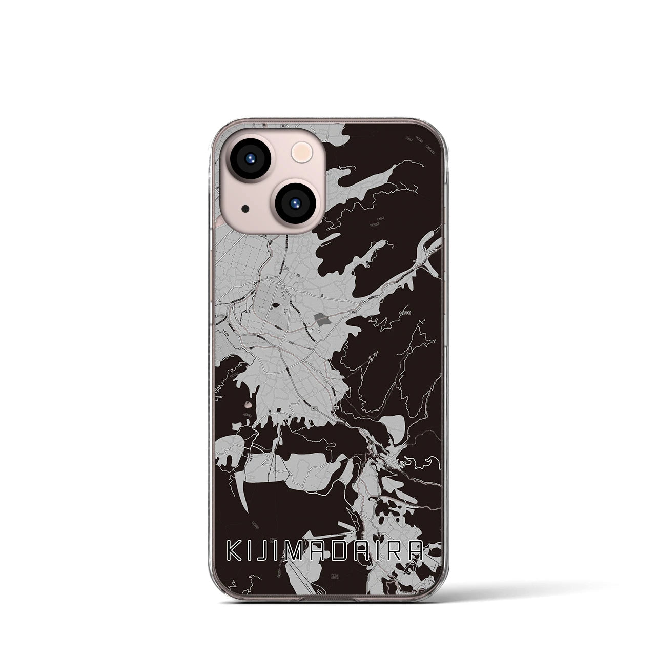 【木島平(長野県)】地図柄iPhoneケース(クリアタイプ)モノトーン・iPhone 13 mini 用