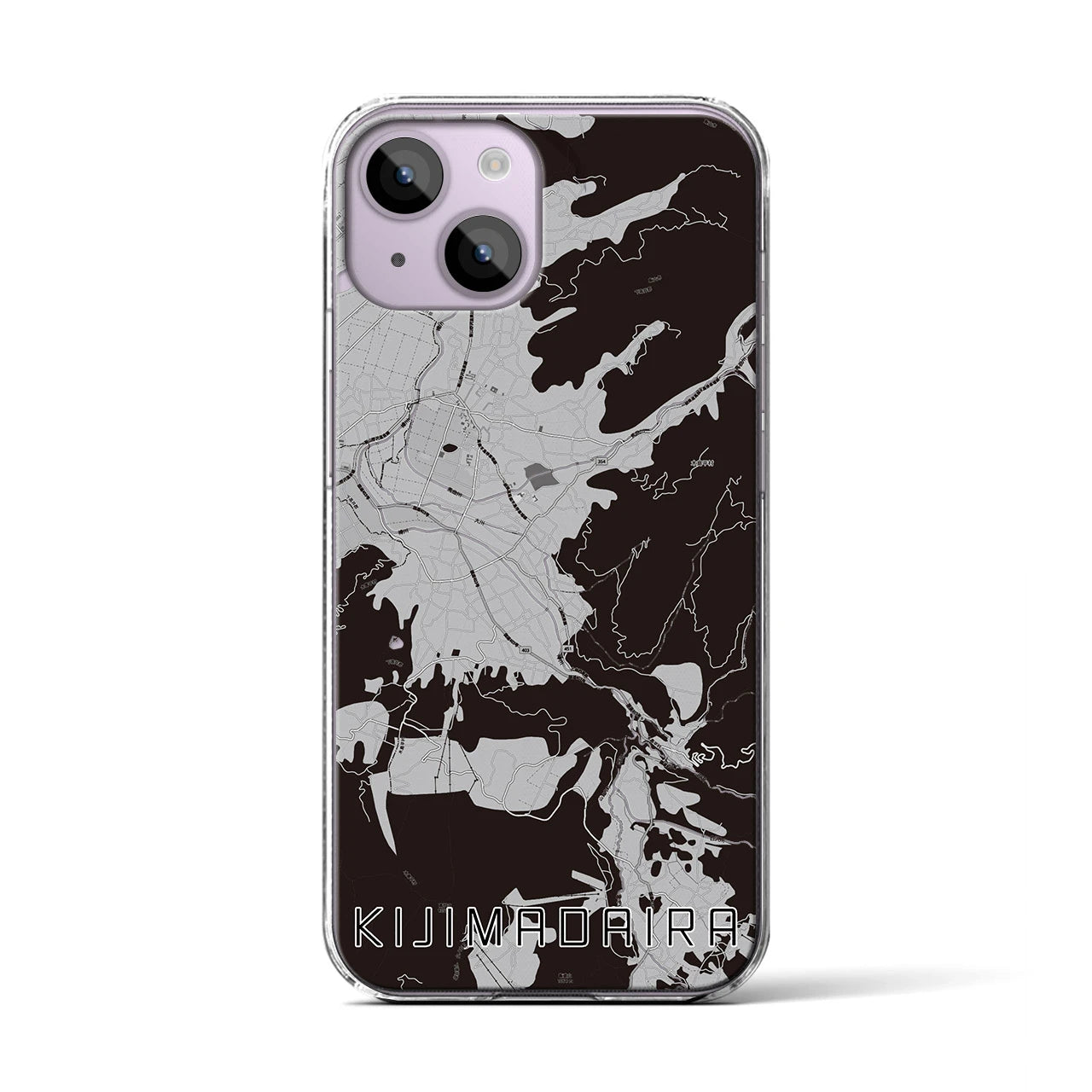 【木島平(長野県)】地図柄iPhoneケース(クリアタイプ)モノトーン・iPhone 14 用