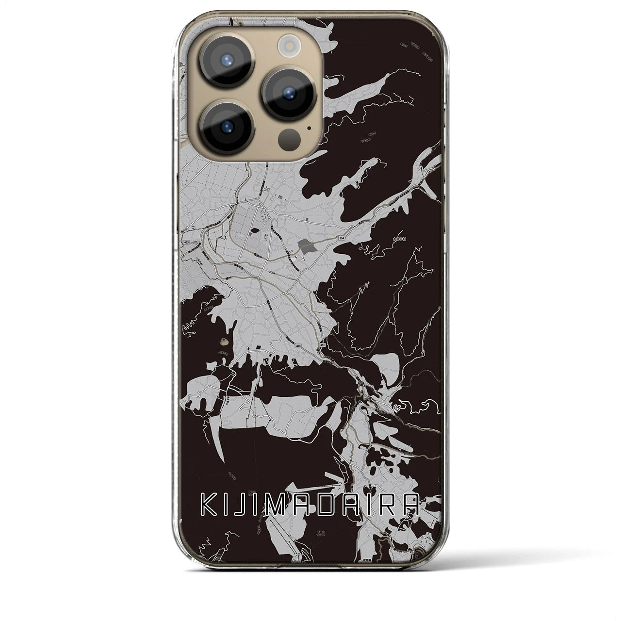 【木島平(長野県)】地図柄iPhoneケース(クリアタイプ)モノトーン・iPhone 14 Pro Max 用