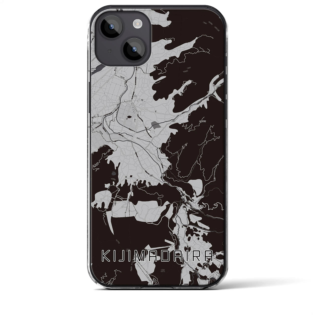 【木島平(長野県)】地図柄iPhoneケース(クリアタイプ)モノトーン・iPhone 14 Plus 用