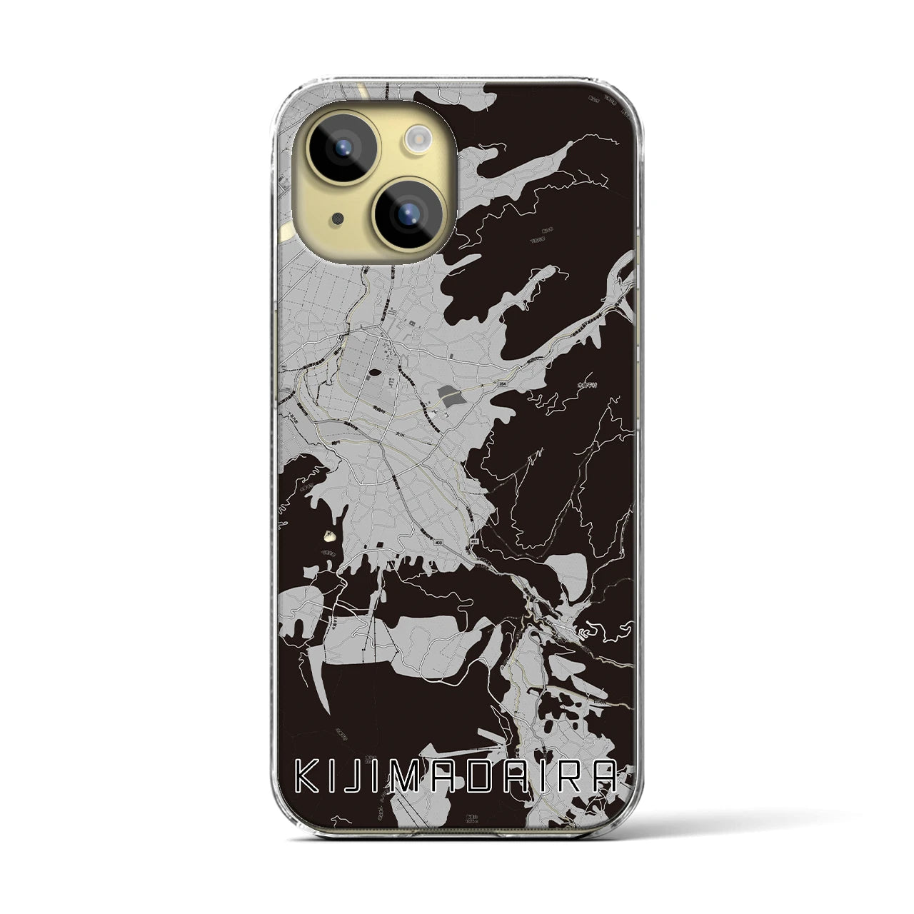 【木島平(長野県)】地図柄iPhoneケース(クリアタイプ)モノトーン・iPhone 15 用