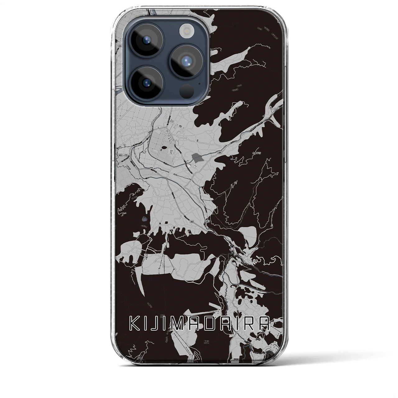 【木島平(長野県)】地図柄iPhoneケース(クリアタイプ)モノトーン・iPhone 15 Pro Max 用
