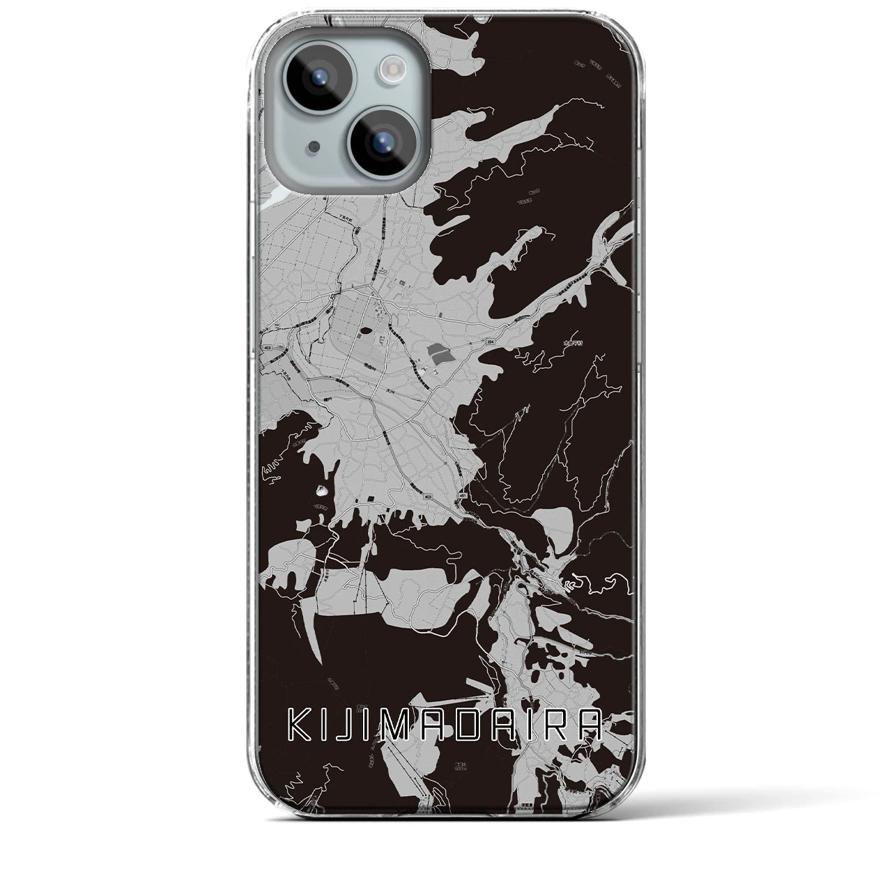 【木島平(長野県)】地図柄iPhoneケース(クリアタイプ)モノトーン・iPhone 15 Plus 用