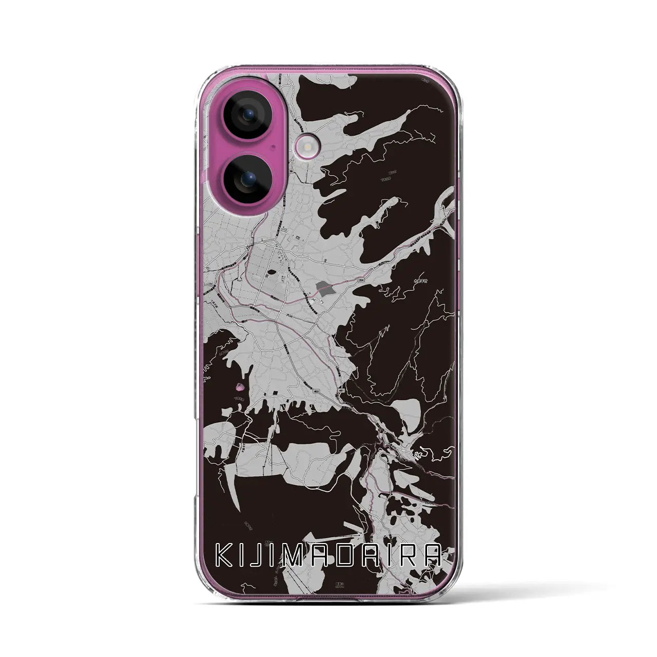 【木島平(長野県)】地図柄iPhoneケース(クリアタイプ)モノトーン・iPhone 16 Pro 用