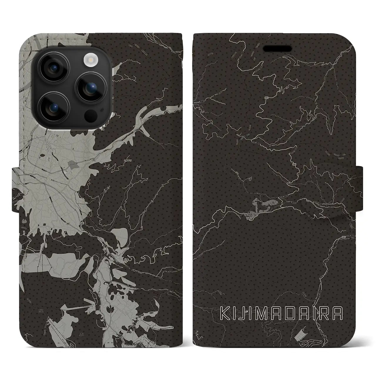 【木島平(長野県)】地図柄iPhoneケース(手帳タイプ)モノトーン・iPhone 16 用