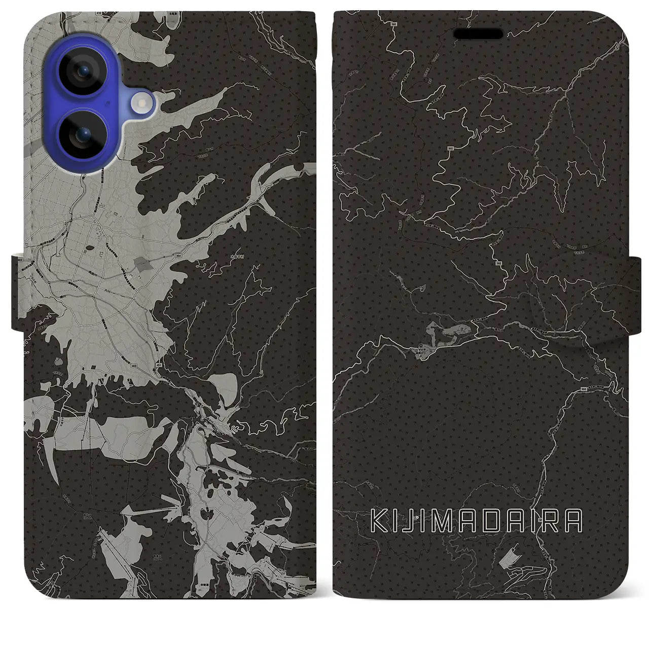 【木島平(長野県)】地図柄iPhoneケース(手帳タイプ)モノトーン・iPhone 16 Pro Max 用