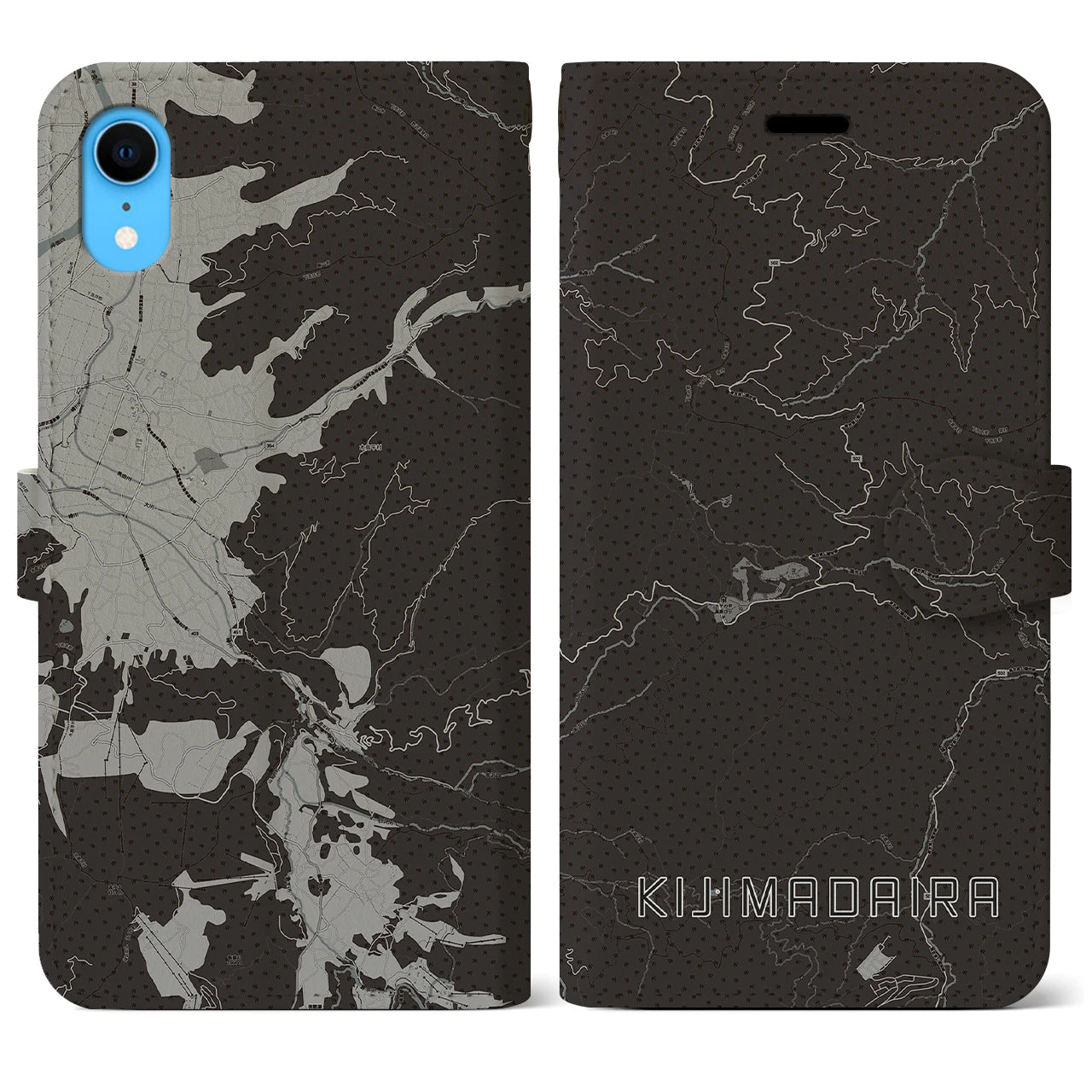 【木島平(長野県)】地図柄iPhoneケース(手帳タイプ)モノトーン・iPhone XR 用