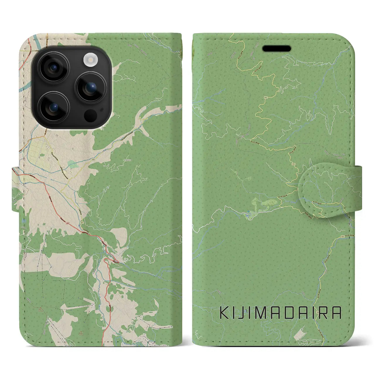 【木島平(長野県)】地図柄iPhoneケース(手帳タイプ)ナチュラル・iPhone 16 用