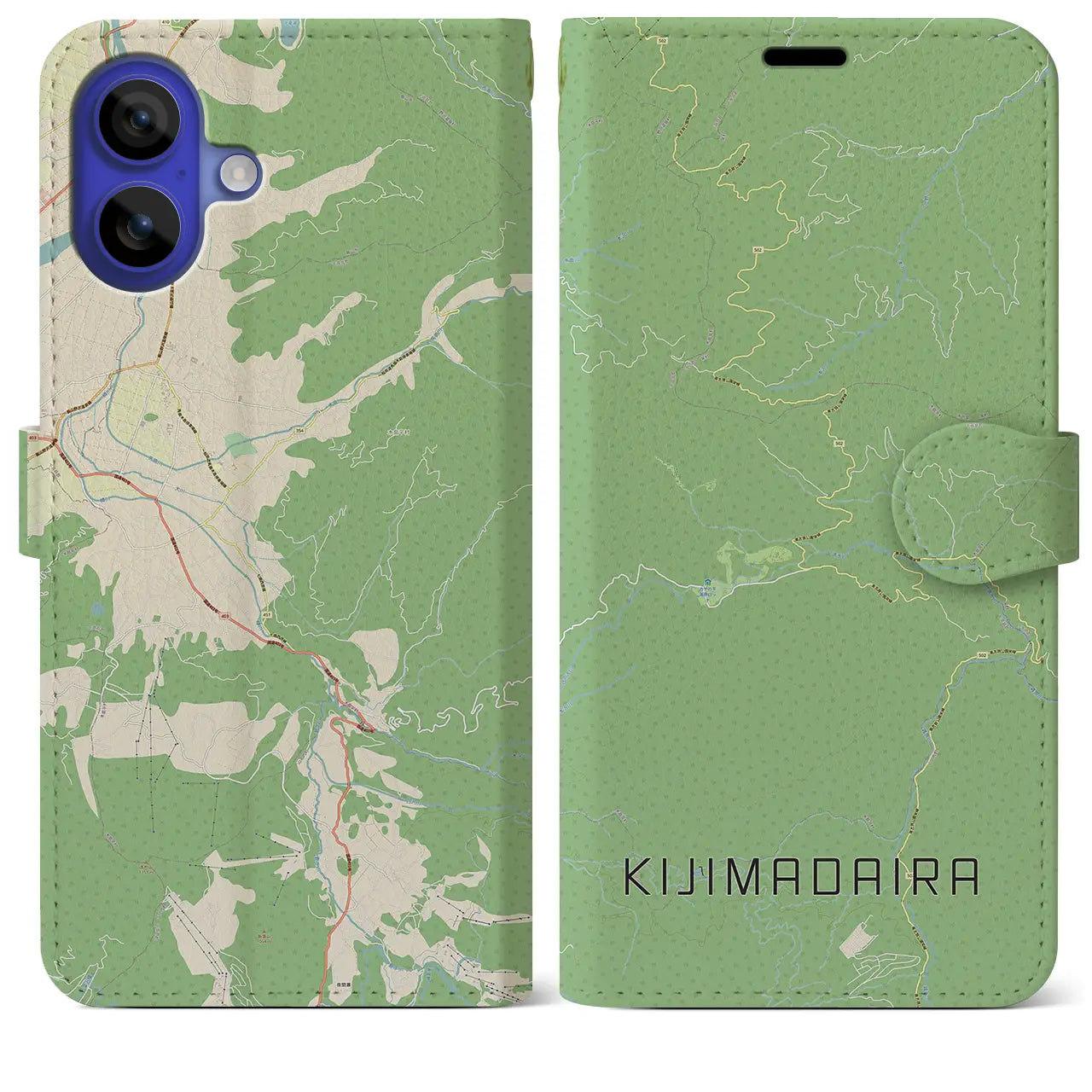 【木島平(長野県)】地図柄iPhoneケース(手帳タイプ)ナチュラル・iPhone 16 Pro Max 用