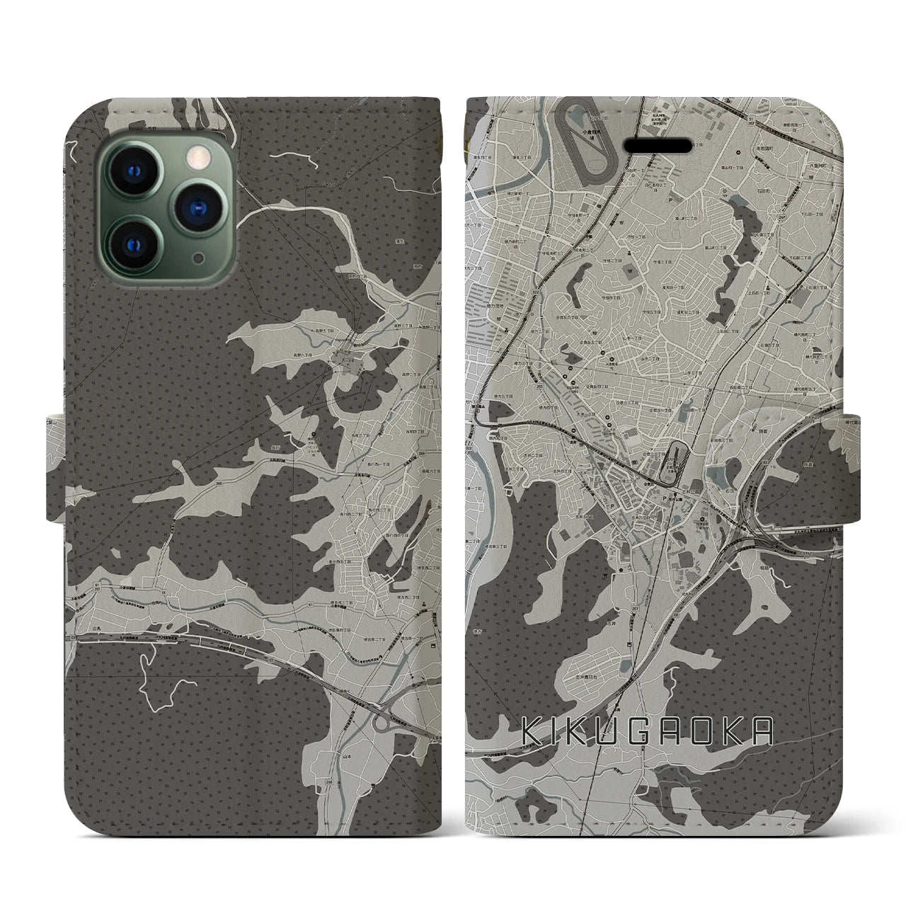 【企救丘(福岡県)】地図柄iPhoneケース(手帳タイプ)モノトーン・iPhone 11 Pro 用