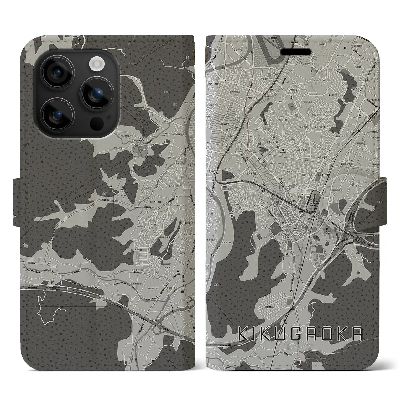 【企救丘(福岡県)】地図柄iPhoneケース(手帳タイプ)モノトーン・iPhone 16 用